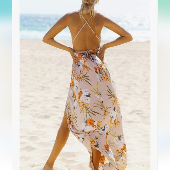 WOMENS SUMMER OPEN BACK FLOWER DRESS SIZE SMALL - Picture 6 of 10